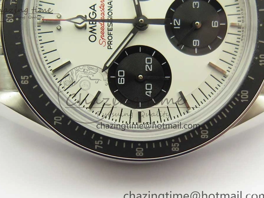 0318 WaterResistant Speedmaster SS Sapphire Crystal Panda White Black Dial on SS Bracelet Manual Winding Chrono Movement 7956